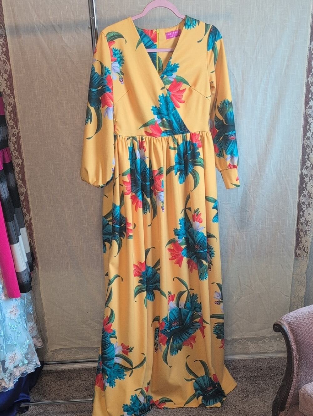Yellow Floral Wrap Maxi Dress